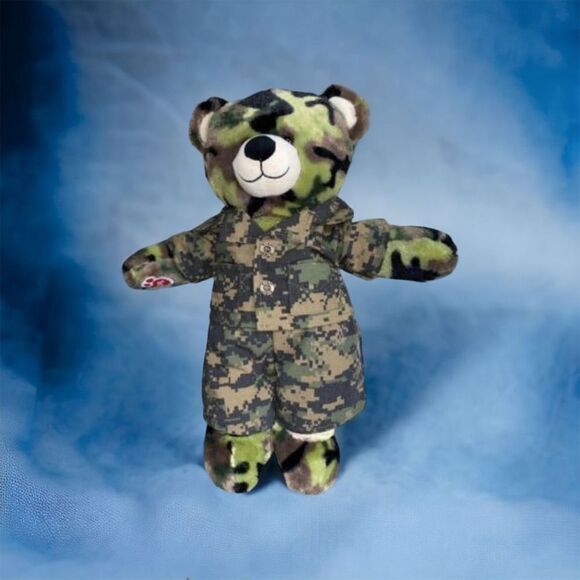 BUILD A BEAR Green Camouflage Patterned Teddy Bear 16” tall- Army Top & Pants - Picture 1 of 10